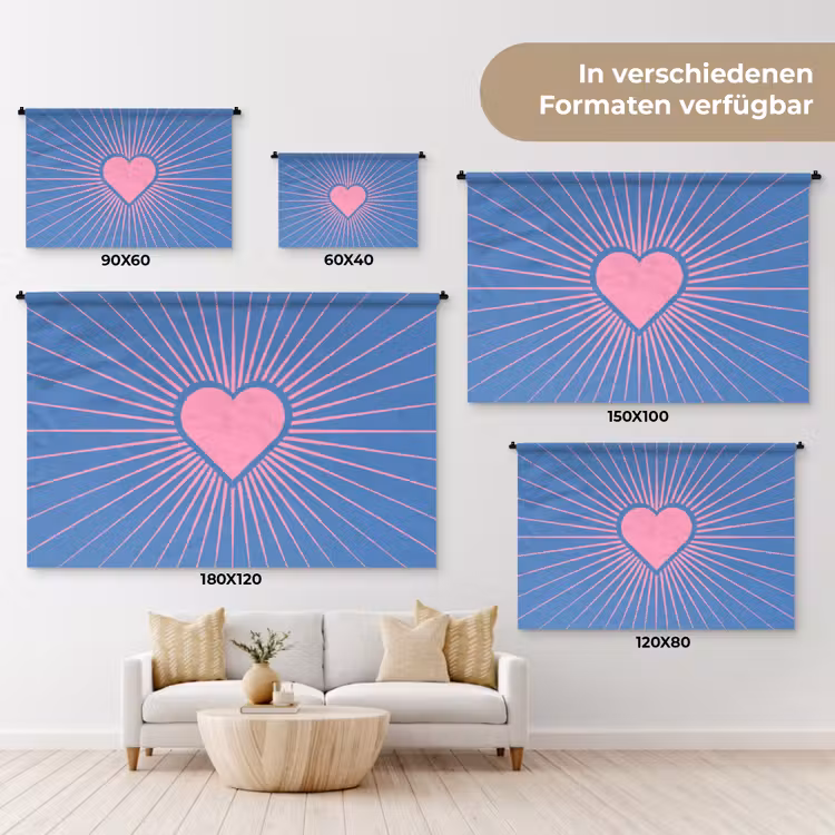 Hart - Stralen - Liefde - Modern - Roze Wandkleed katoen klein -tsfeer8_DE