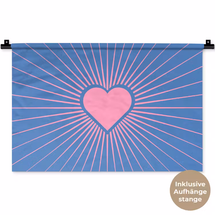 Hart - Stralen - Liefde - Modern - Roze Wandkleed katoen klein -t3d_DE