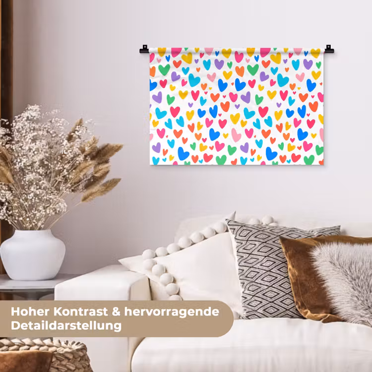 Hartjes - Kleurrijk - Patroon - Levendig Wandkleed katoen klein -tsfeer1_DE