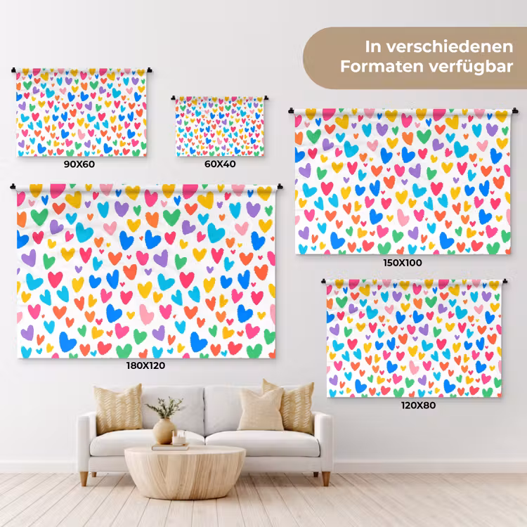 Hartjes - Kleurrijk - Patroon - Levendig Wandkleed katoen klein -tsfeer8_DE
