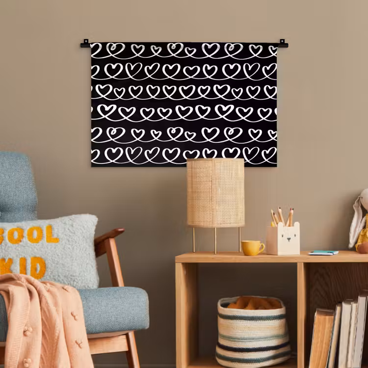 Harten - Verweven - Zwart - Wit Wandkleed katoen klein 269 -wsfeer4_kind