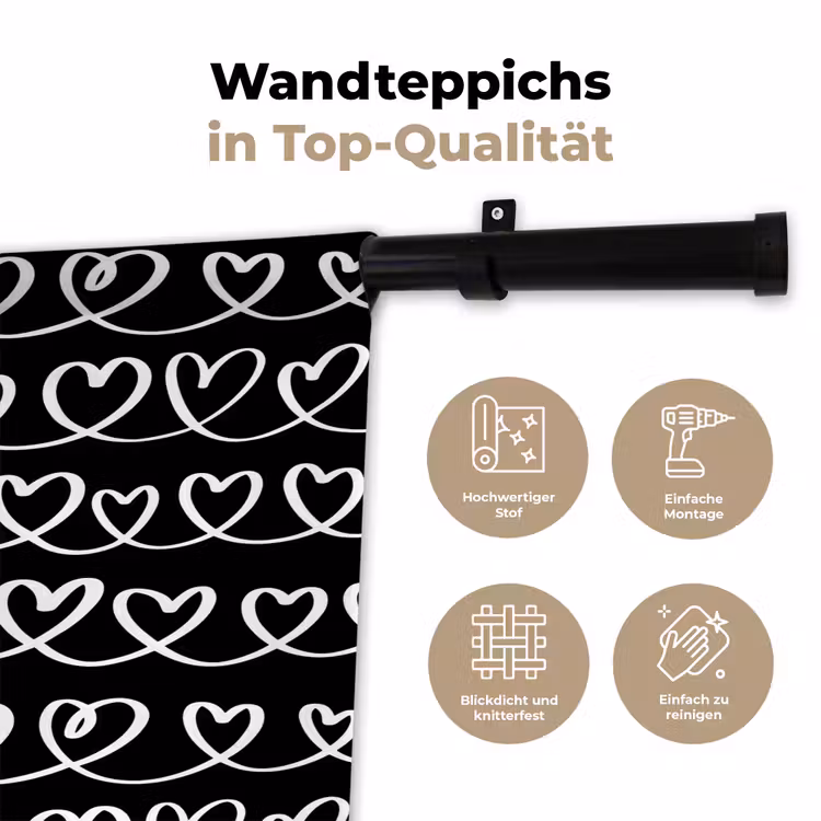 Harten - Verweven - Zwart - Wit Wandkleed katoen klein 269 -tsfeer2_DE