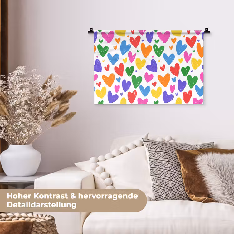 Hartjes - Patroon - Kleurrijk - Tekening Wandkleed katoen klein -tsfeer1_DE