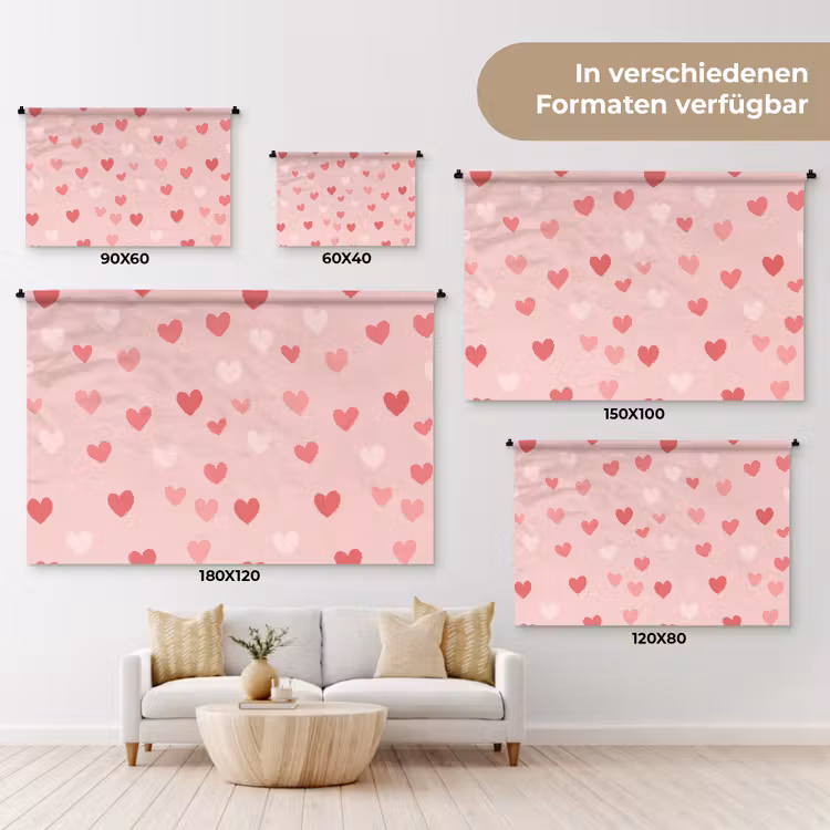 Hartjes - Patroon - Roze - Eenvoudig Wandkleed katoen klein -tsfeer8_DE