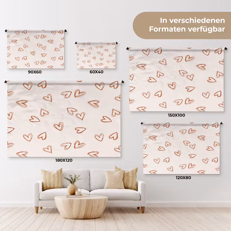 Hartjes - Patroon - Rood - Crème Wandkleed katoen klein 269 -tsfeer8_DE