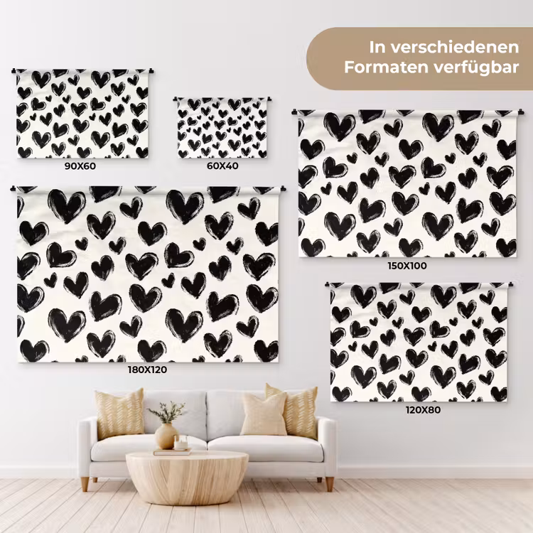 Hartjes - Patroon - Zwart Wandkleed katoen klein 269 -tsfeer8_DE