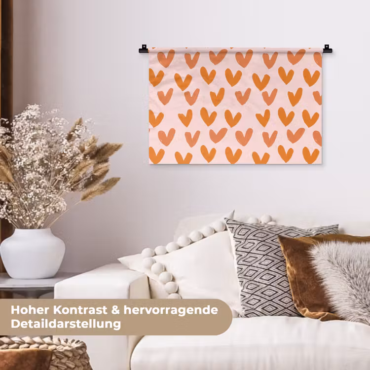 Hartjes - Getekend - Oranje Wandkleed katoen klein 269 -tsfeer1_DE