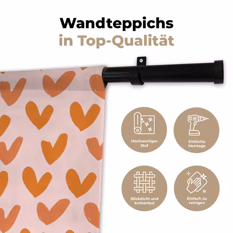 Hartjes - Getekend - Oranje Wandkleed katoen klein 269 -tsfeer2_DE