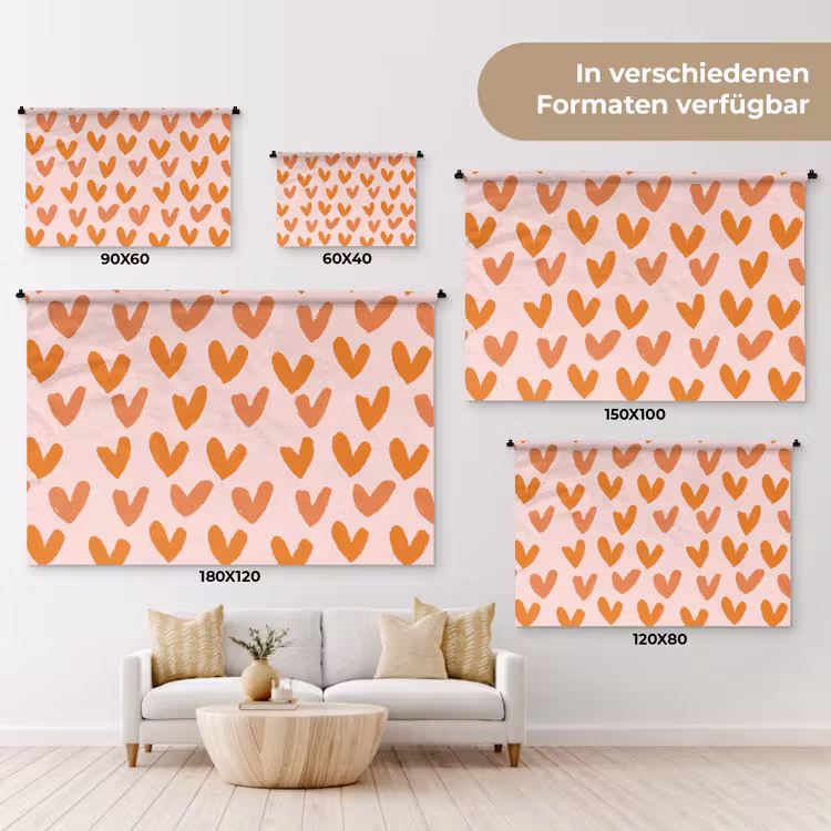Hartjes - Getekend - Oranje Wandkleed katoen klein 269 -tsfeer8_DE