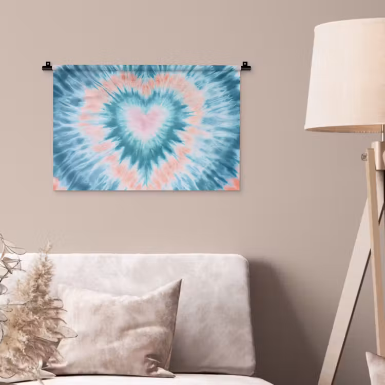 Hartvormig - Tie dye - Pasteltinten - Lichtgroen Wandkleed katoen klein -sfeer4