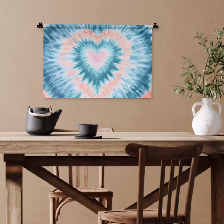 Hartvormig - Tie dye - Pasteltinten - Lichtgroen Wandkleed katoen klein -sfeer6