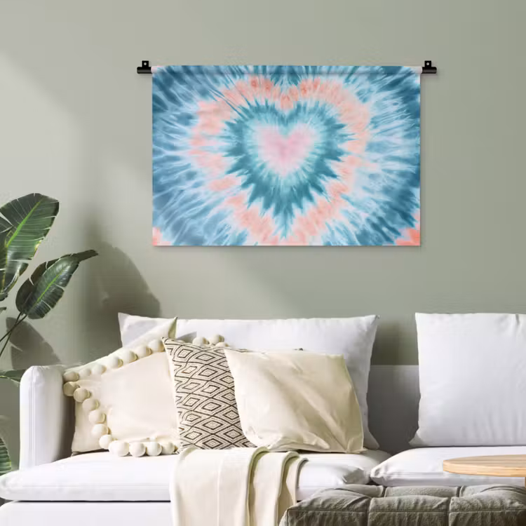 Hartvormig - Tie dye - Pasteltinten - Lichtgroen Wandkleed katoen klein -sfeer7