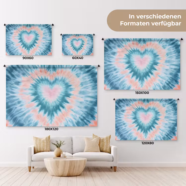 Hartvormig - Tie dye - Pasteltinten - Lichtgroen Wandkleed katoen klein -tsfeer8_DE