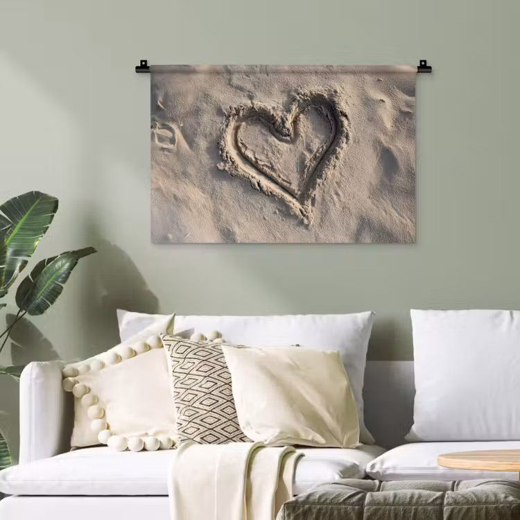 Hartvorm - Getekend - Beige - Zand Wandkleed katoen klein -sfeer7