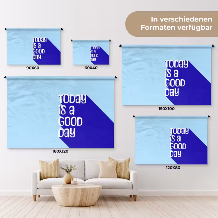 Today is a good day - Blauw - Schaduw Wandkleed katoen klein -tsfeer8_DE