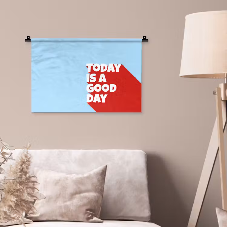 Today is a good day - Rood - lichtblauw Wandkleed katoen klein -sfeer4
