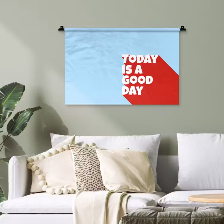 Today is a good day - Rood - lichtblauw Wandkleed katoen klein -sfeer7