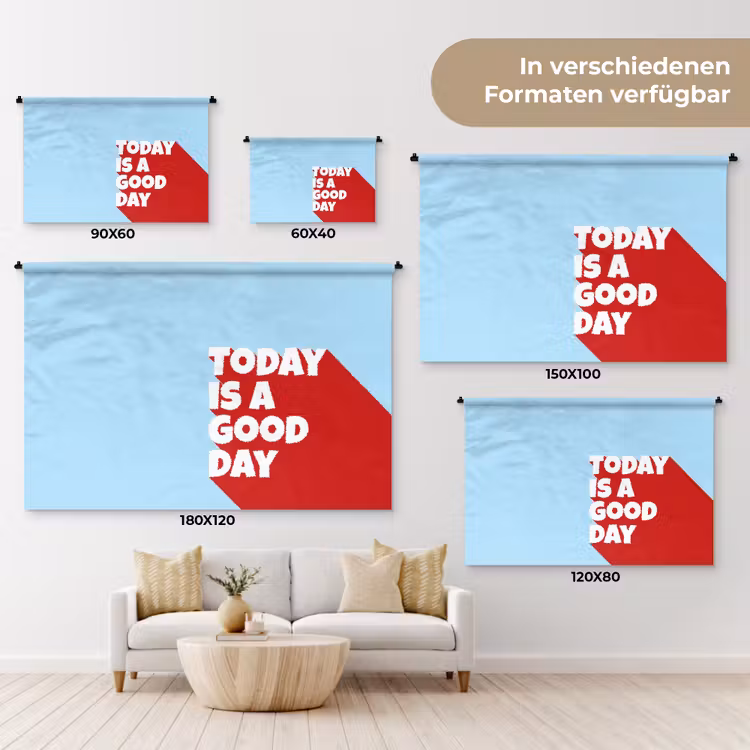 Today is a good day - Rood - lichtblauw Wandkleed katoen klein -tsfeer8_DE