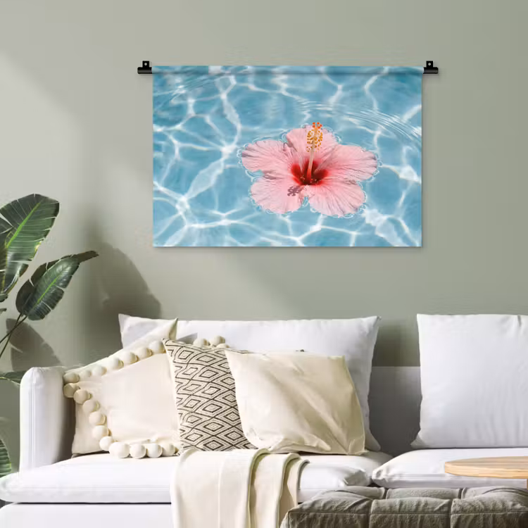 Hibiscus - Water - Roze Wandkleed katoen klein -sfeer7