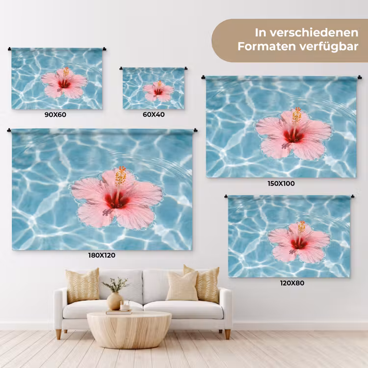 Hibiscus - Water - Roze Wandkleed katoen klein -tsfeer8_DE