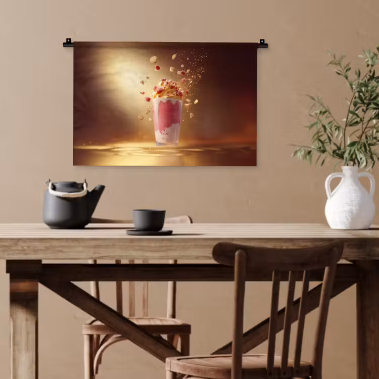 Framboos - Smoothie - Drinken - Roze Wandkleed katoen klein -sfeer6