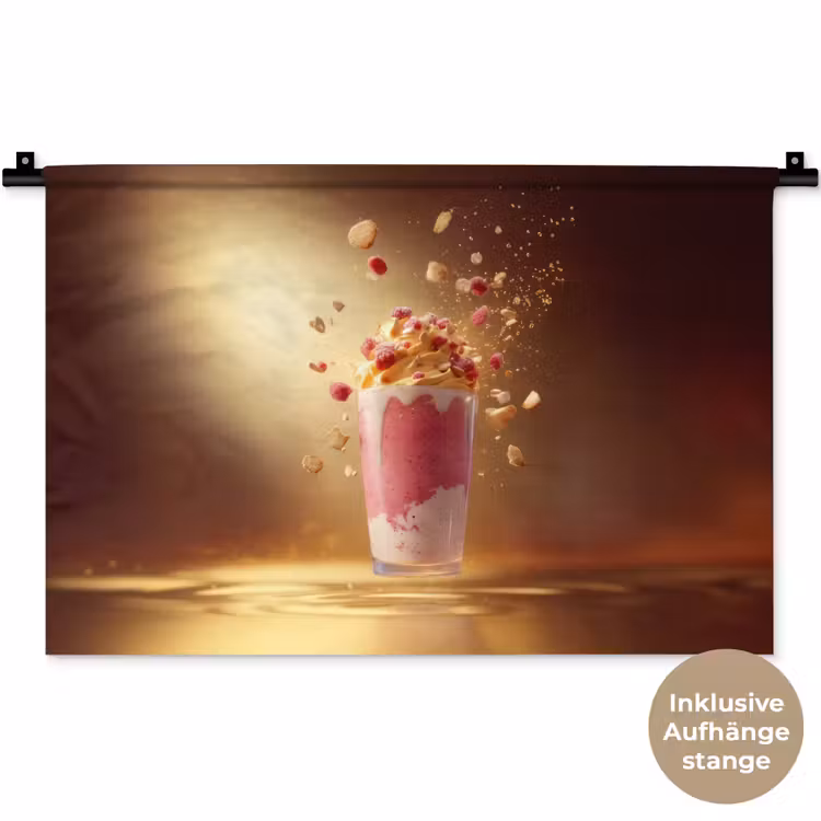 Framboos - Smoothie - Drinken - Roze Wandkleed katoen klein -t3d_DE