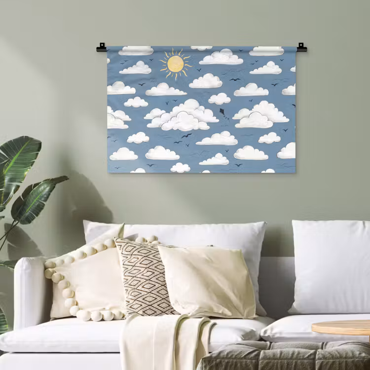 Lucht - Zon - Wolken - Natuur - Blauw Wandkleed katoen klein -sfeer7