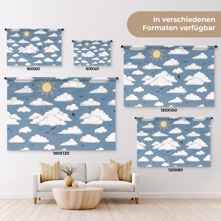 Lucht - Zon - Wolken - Natuur - Blauw Wandkleed katoen klein -tsfeer8_DE