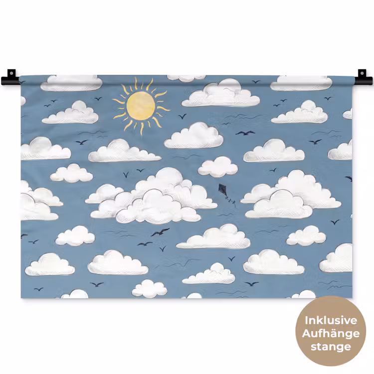 Lucht - Zon - Wolken - Natuur - Blauw Wandkleed katoen klein -t3d_DE