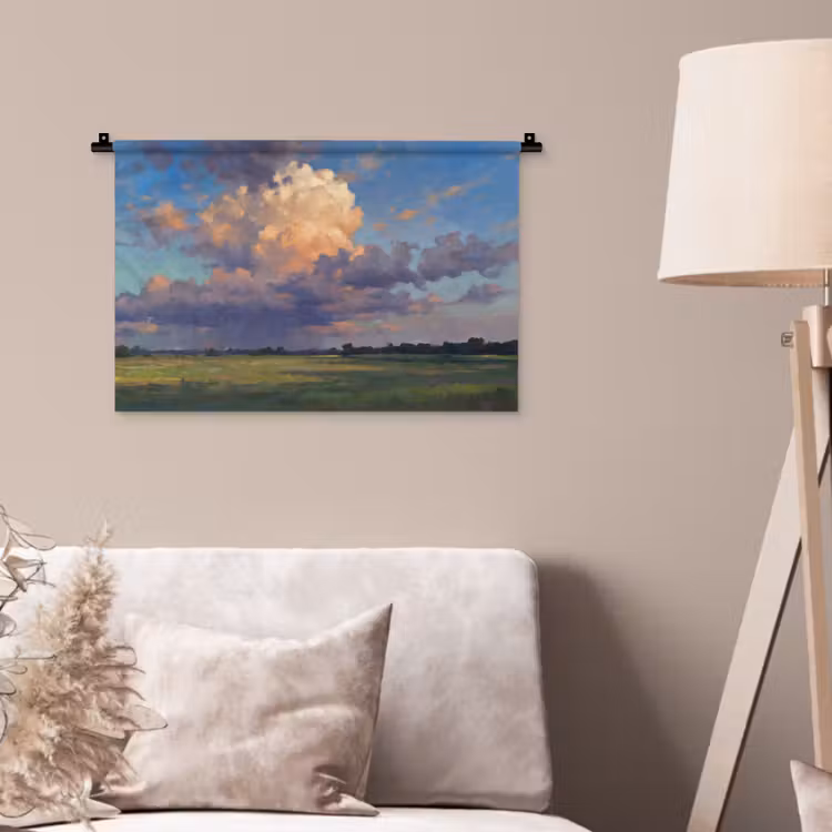 Lucht - Wolken - Landschap - Modern - Oranje Wandkleed katoen klein -sfeer4
