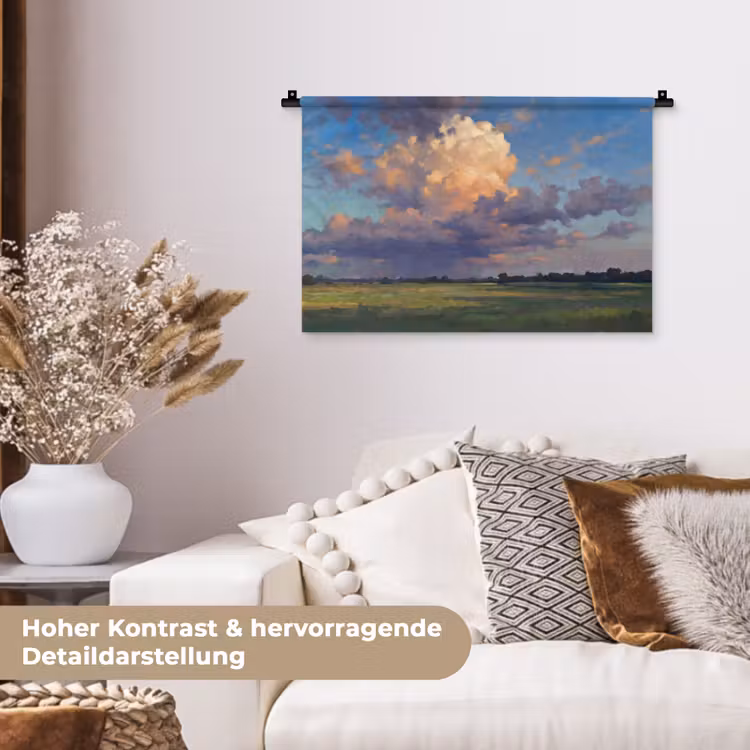 Lucht - Wolken - Landschap - Modern - Oranje Wandkleed katoen klein -tsfeer1_DE