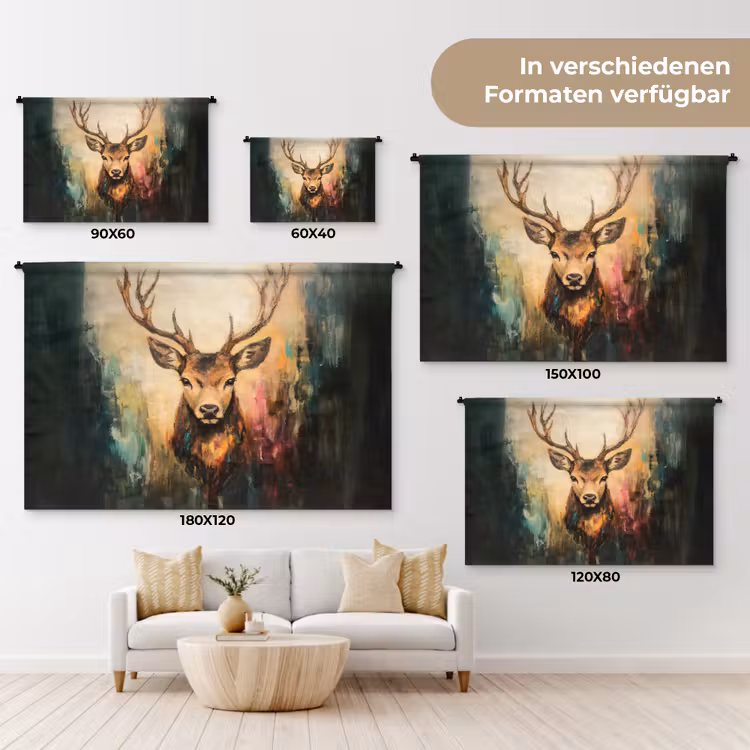 Hert - Geverfd - Gewei - Bruin Wandkleed katoen klein -tsfeer8_DE
