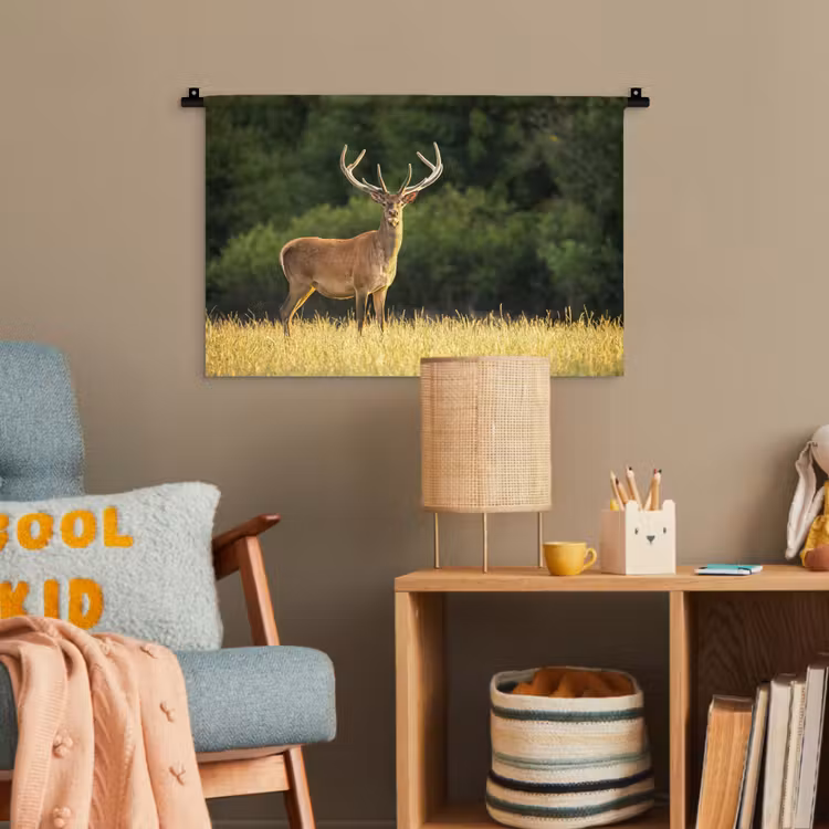 Hert - Gewei - Gras - Natuur - Dieren - Groen Wandkleed katoen klein -wsfeer4_kind