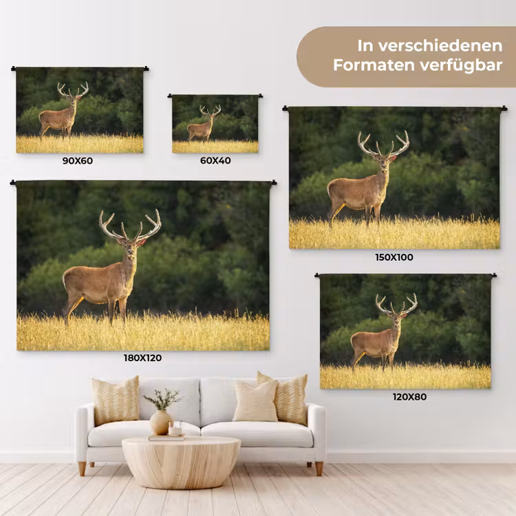 Hert - Gewei - Gras - Natuur - Dieren - Groen Wandkleed katoen klein -tsfeer8_DE