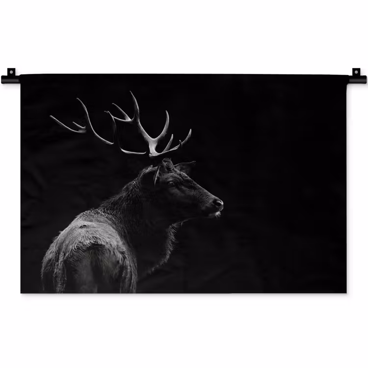 Hert - Zwart - Portret - Gewei - Dieren Wandkleed katoen klein -zz3d