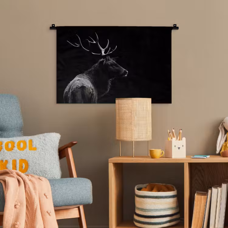Hert - Zwart - Portret - Gewei - Dieren Wandkleed katoen klein -wsfeer4_kind