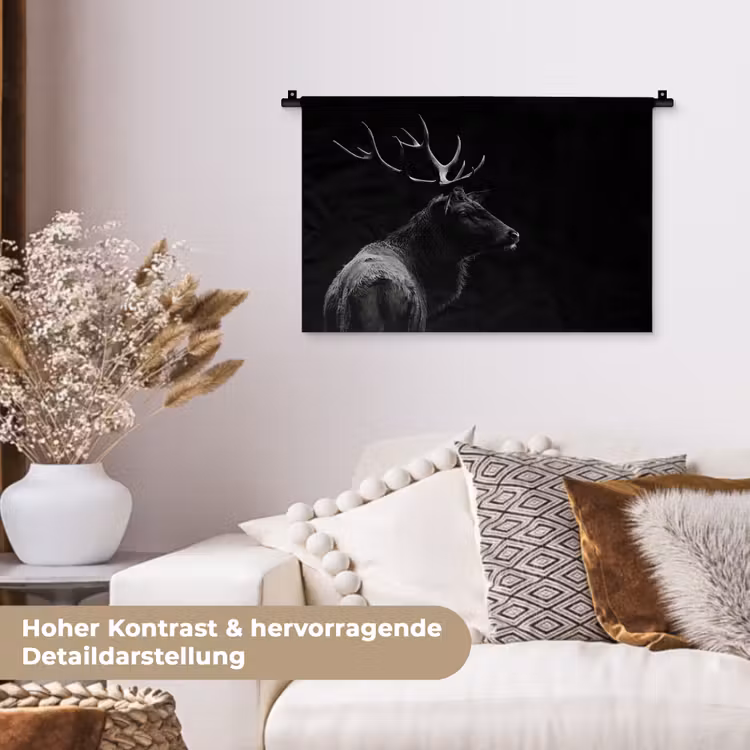 Hert - Zwart - Portret - Gewei - Dieren Wandkleed katoen klein -tsfeer1_DE