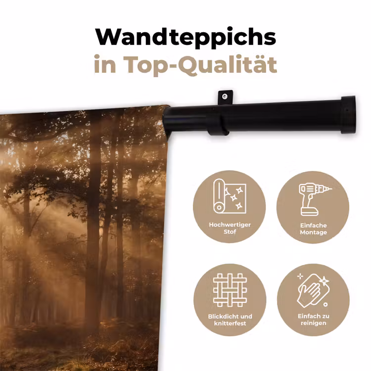 Hert - Bos - Mistig - Natuur - Goud Wandkleed katoen klein -tsfeer2_DE