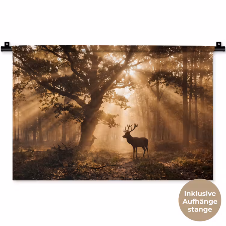 Hert - Bos - Mistig - Natuur - Goud Wandkleed katoen klein -t3d_DE