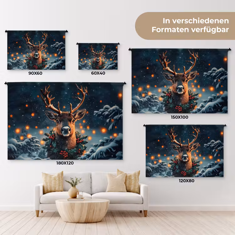 Hert - Kerst - Winter - Sneeuw - Kerstkrans Wandkleed katoen klein -tsfeer8_DE
