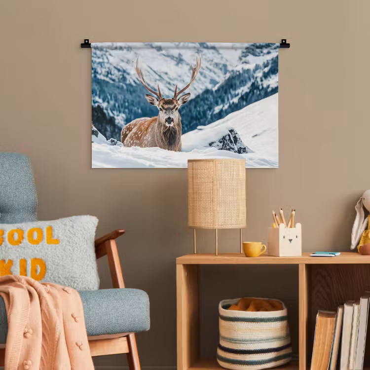 Hert - Landschap - Winter - Natuur - Dieren - Bergen Wandkleed katoen klein -wsfeer4_kind