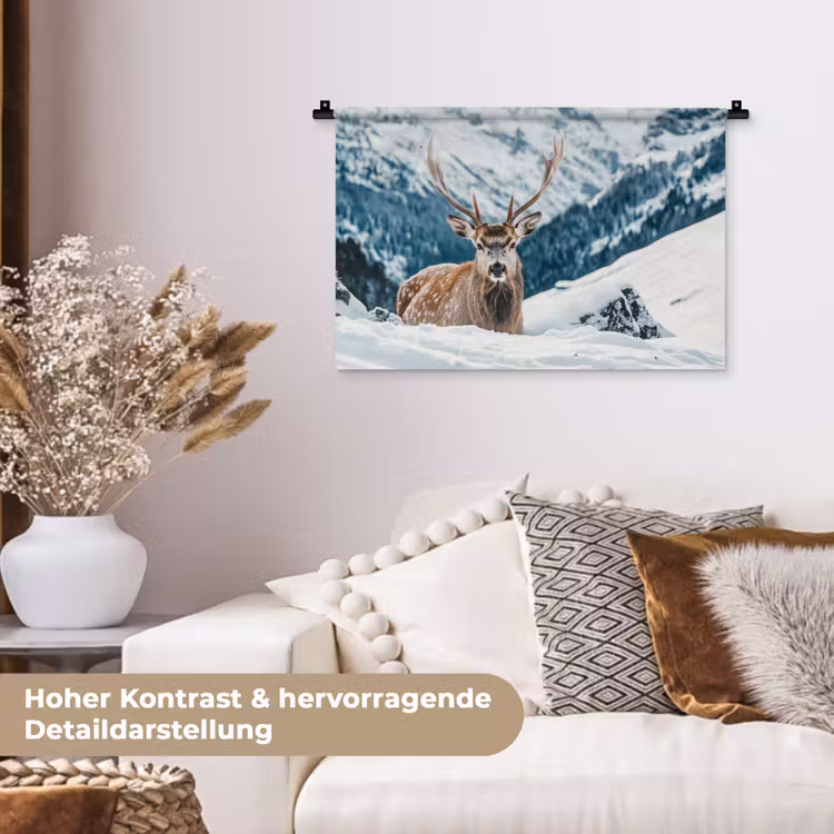 Hert - Landschap - Winter - Natuur - Dieren - Bergen Wandkleed katoen klein -tsfeer1_DE