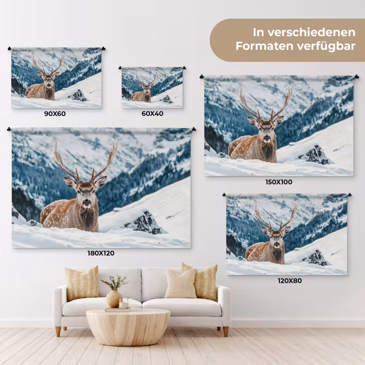 Hert - Landschap - Winter - Natuur - Dieren - Bergen Wandkleed katoen klein -tsfeer8_DE