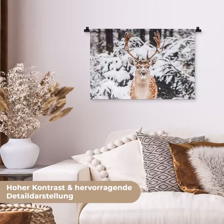 Hert - Sneeuw - Winter - Bos - Dieren Wandkleed katoen klein -tsfeer1_DE