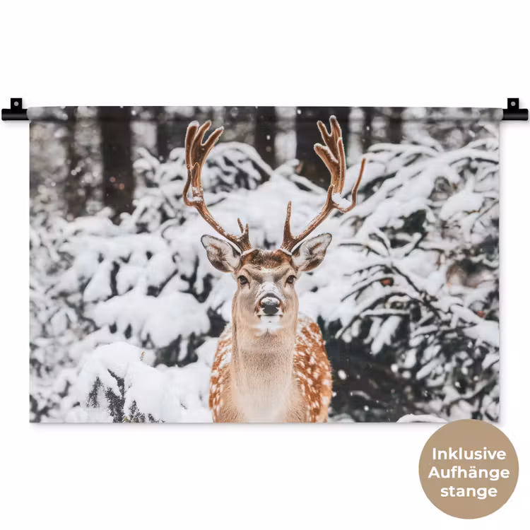 Hert - Sneeuw - Winter - Bos - Dieren Wandkleed katoen klein -t3d_DE