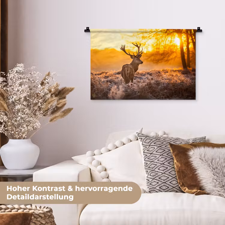 Hert - Dieren - Zonsondergang - Winter - Heide - Natuur Wandkleed katoen klein -tsfeer1_DE