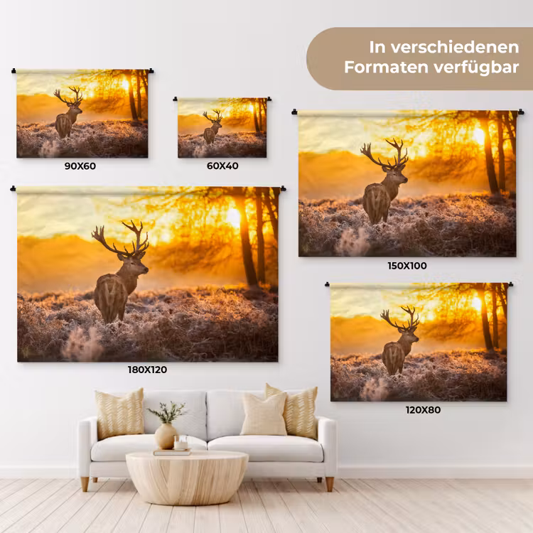Hert - Dieren - Zonsondergang - Winter - Heide - Natuur Wandkleed katoen klein -tsfeer8_DE