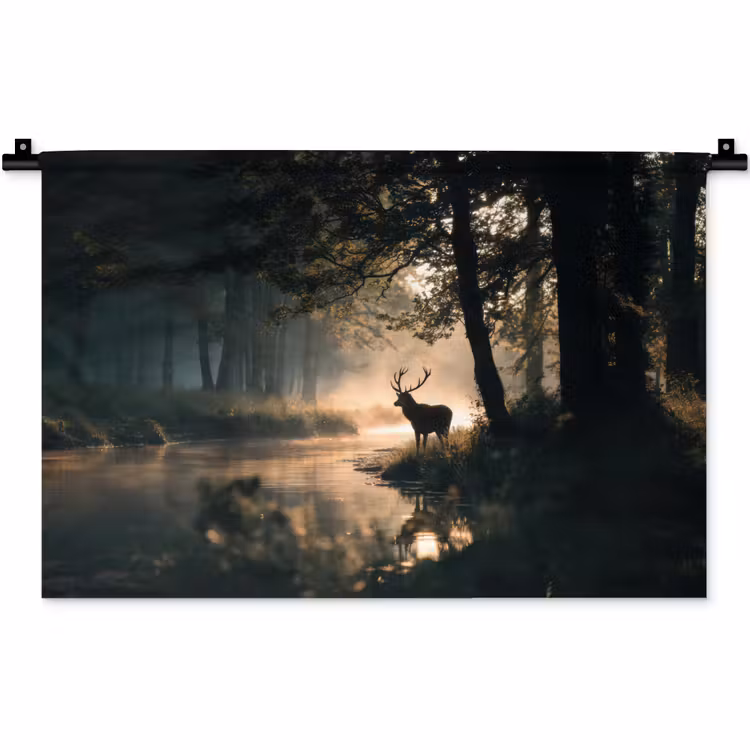 Hert - Bosbeek - Mystiek Wandkleed katoen klein -zz3d