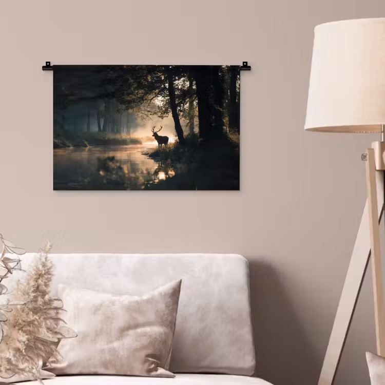 Hert - Bosbeek - Mystiek Wandkleed katoen klein -sfeer4