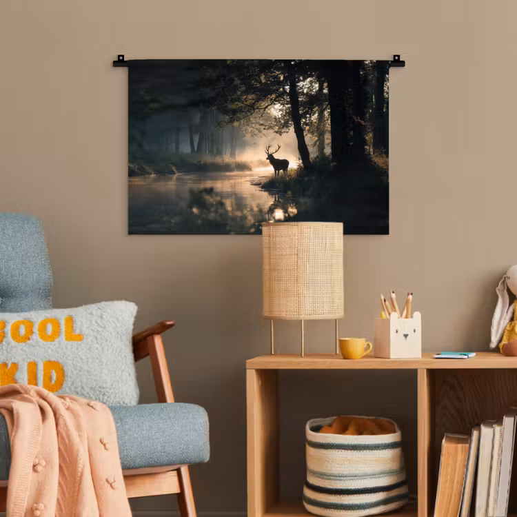 Hert - Bosbeek - Mystiek Wandkleed katoen klein -wsfeer4_kind